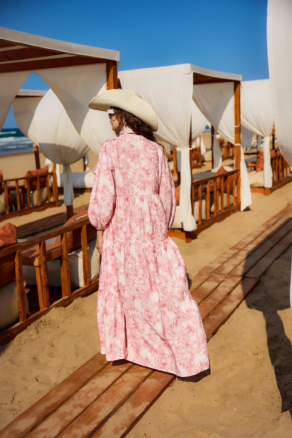 Bulut Desen Elbise Pembe