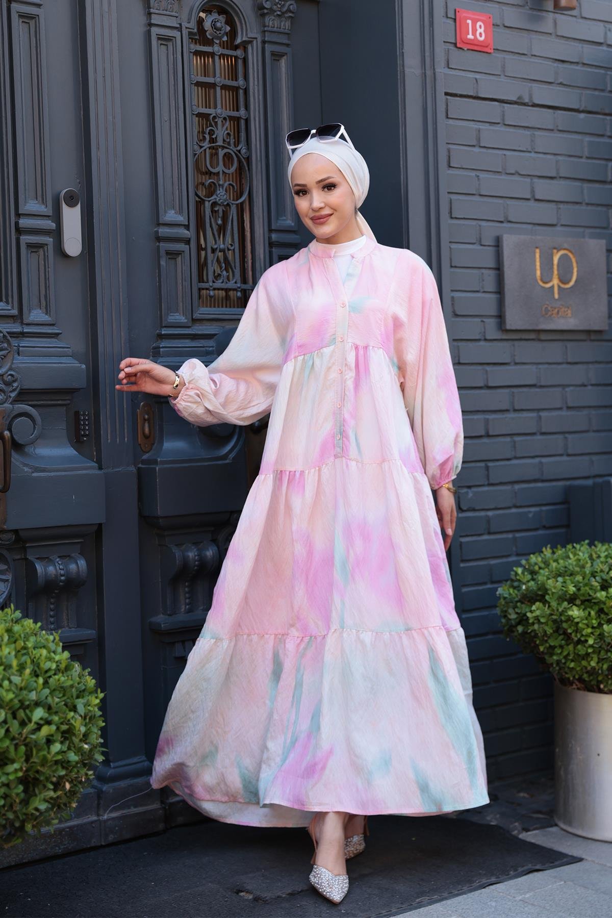 Bulut Desen Elbise Pembe