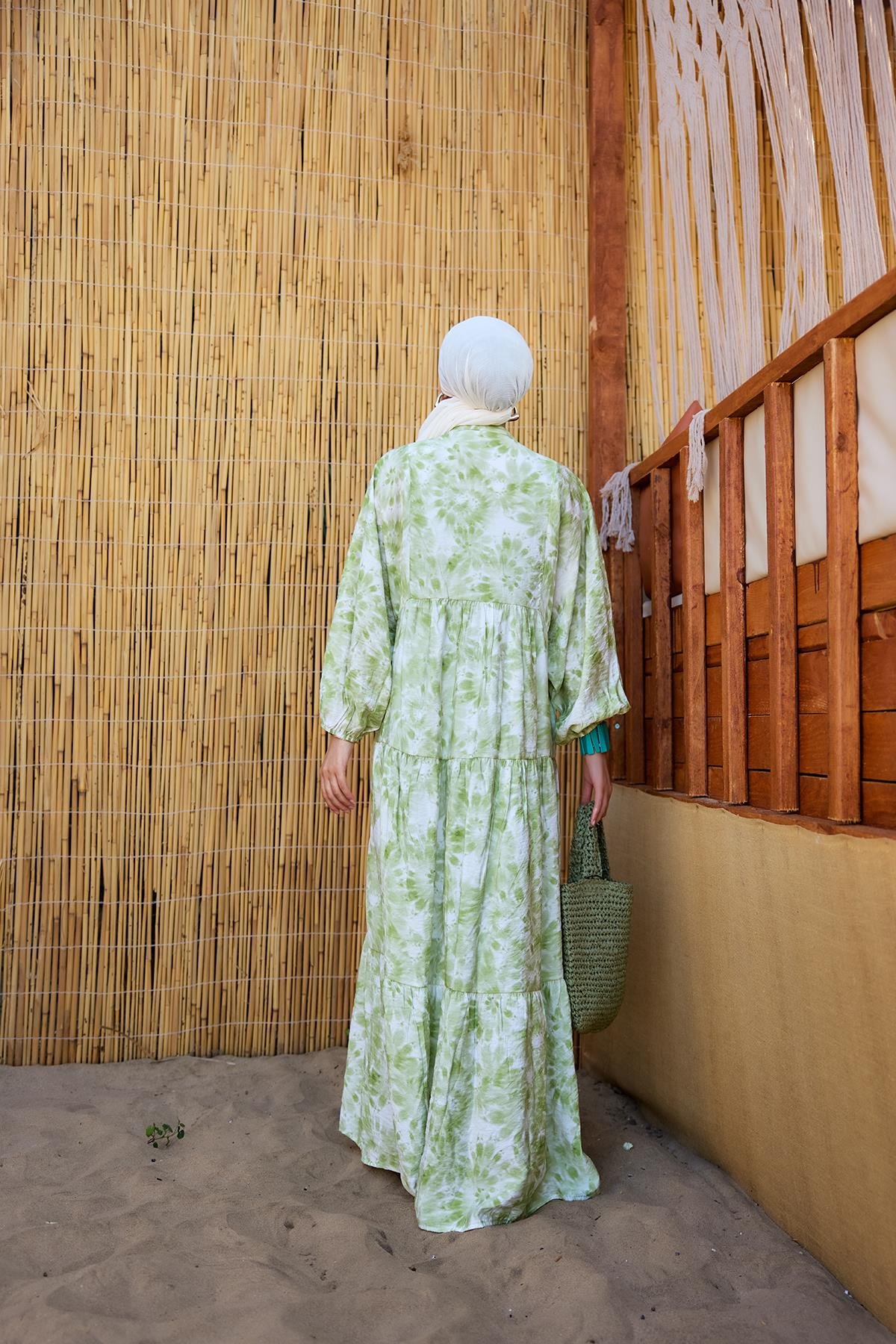 Bulut Desen Elbise Yeşil