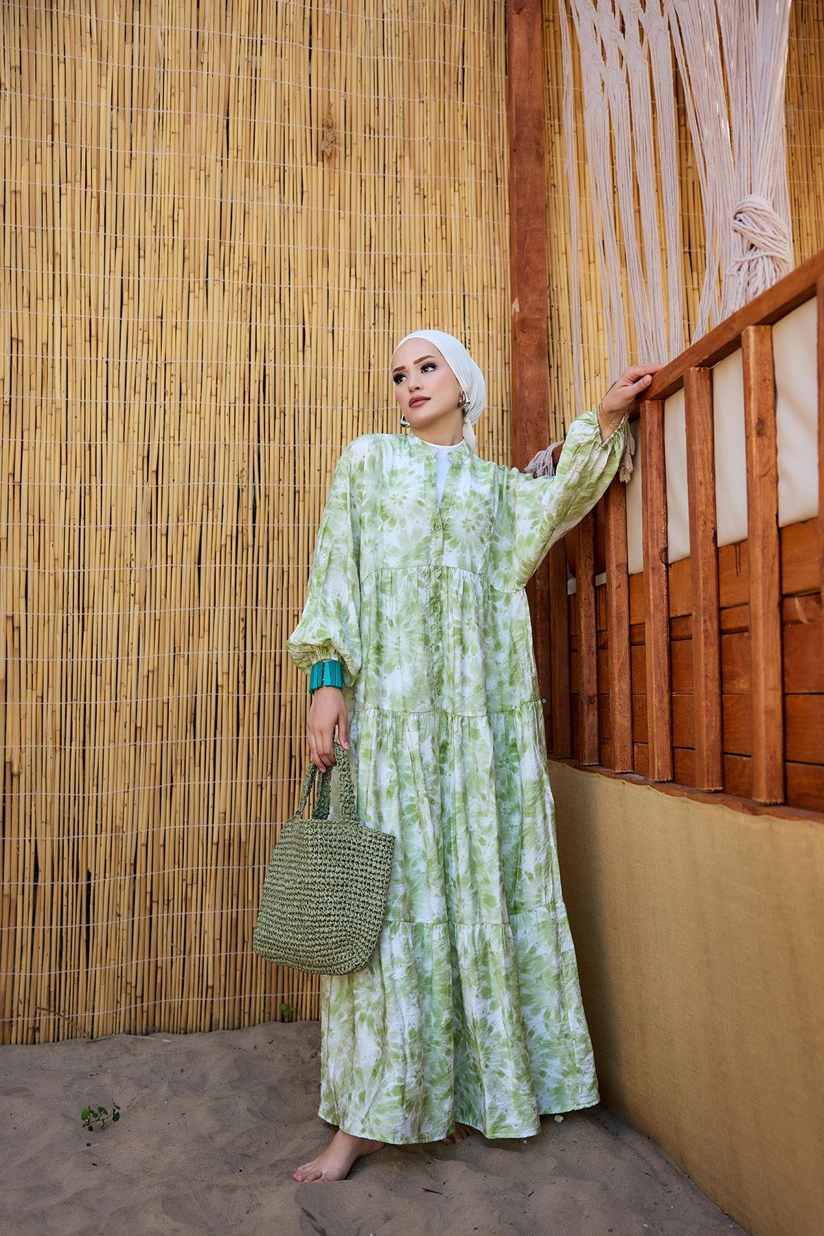 Bulut Desen Elbise Yeşil
