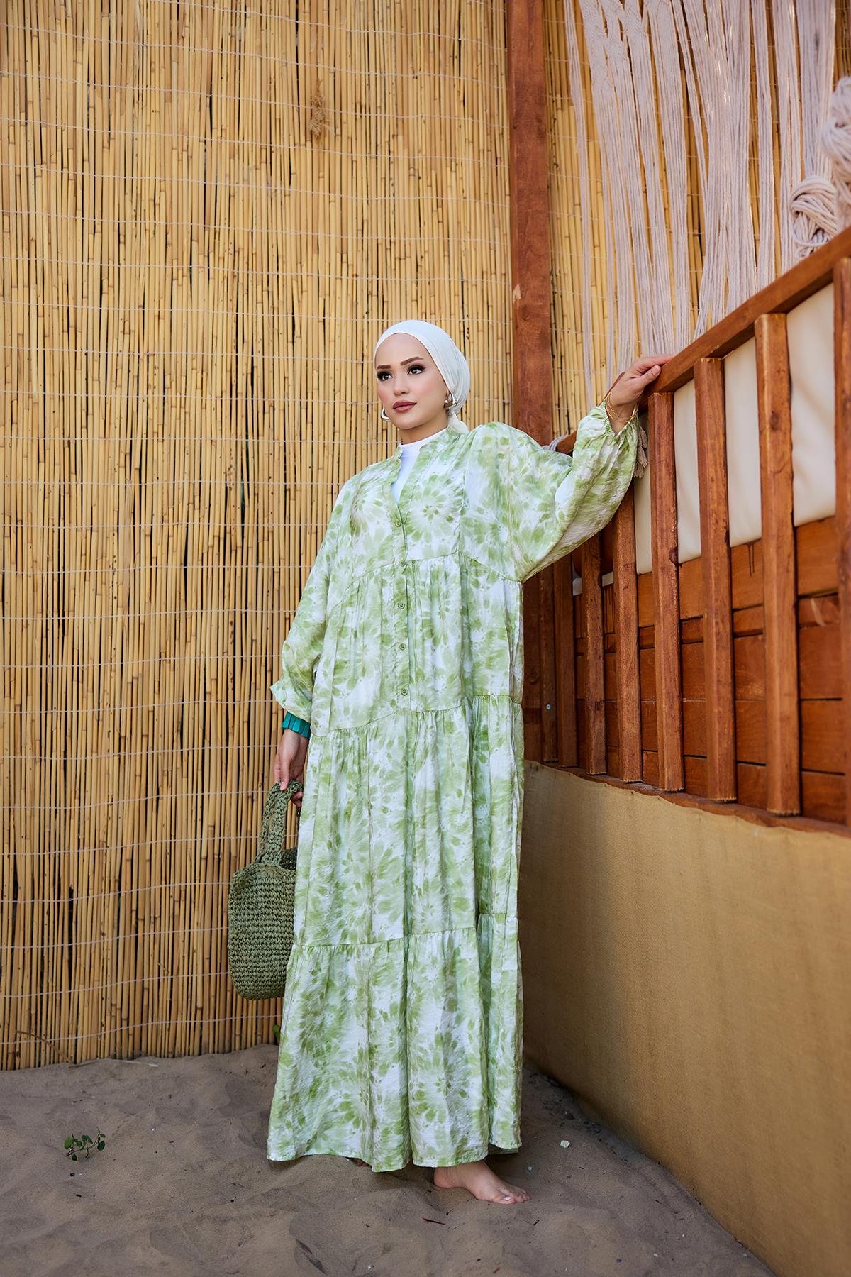 Bulut Desen Elbise Yeşil