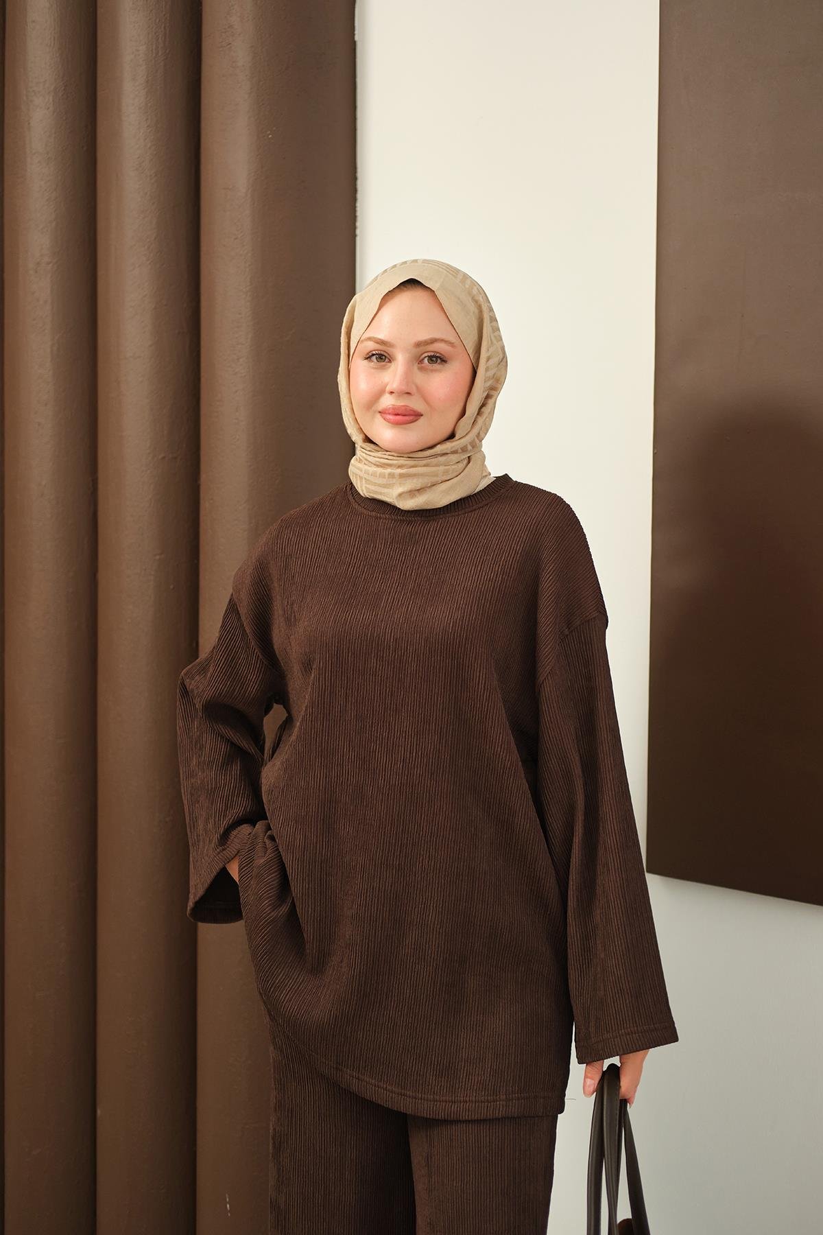 Bürümcük Desen Takım Kahverengi