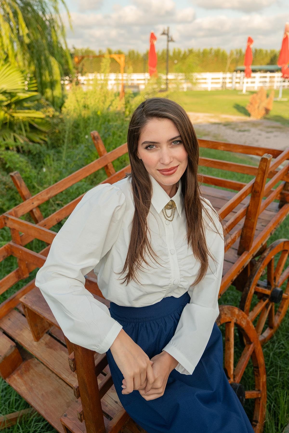 Büzgü Detay Poplin Gömlek Beyaz