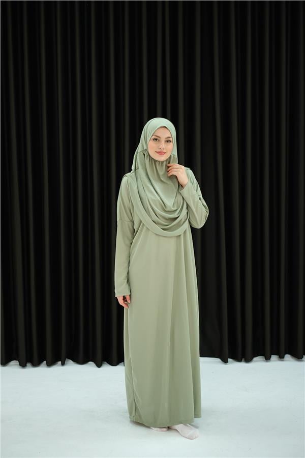 CANTALI TEK PARCA NAMAZ ELBISESI Su Yeşil