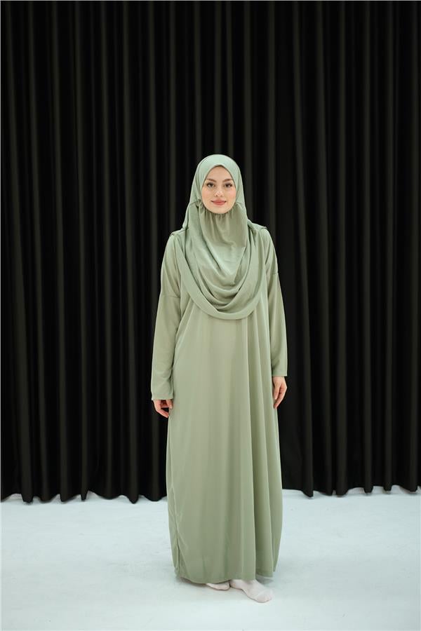 CANTALI TEK PARCA NAMAZ ELBISESI Su Yeşil