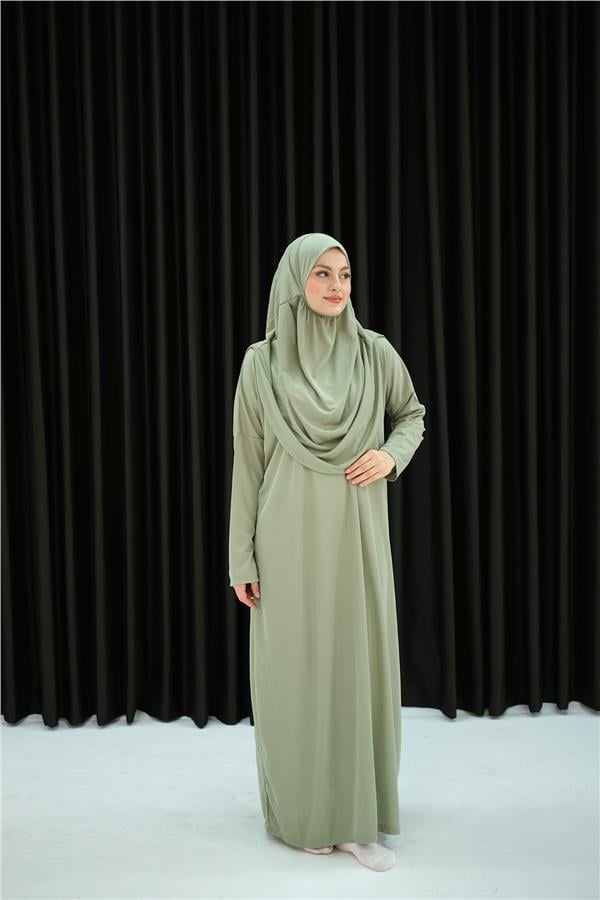 CANTALI TEK PARCA NAMAZ ELBISESI Su Yeşil