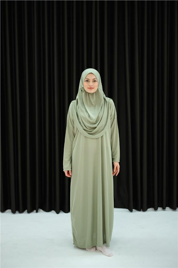 CANTALI TEK PARCA NAMAZ ELBISESI Su Yeşil