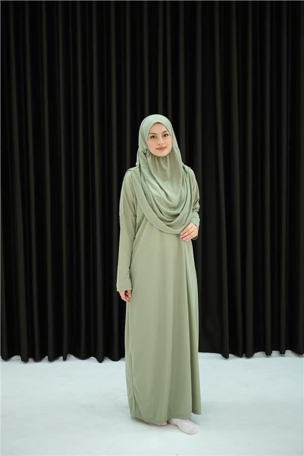 CANTALI TEK PARCA NAMAZ ELBISESI Su Yeşil