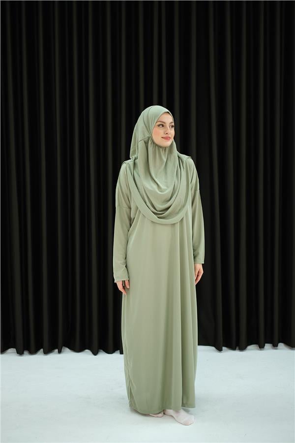 CANTALI TEK PARCA NAMAZ ELBISESI Su Yeşil