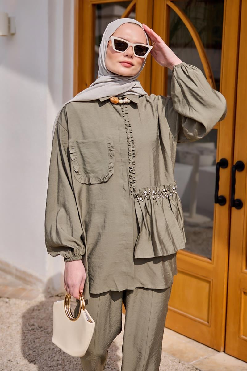 Cebi Taş Detaylı Takım Küf Yeşil