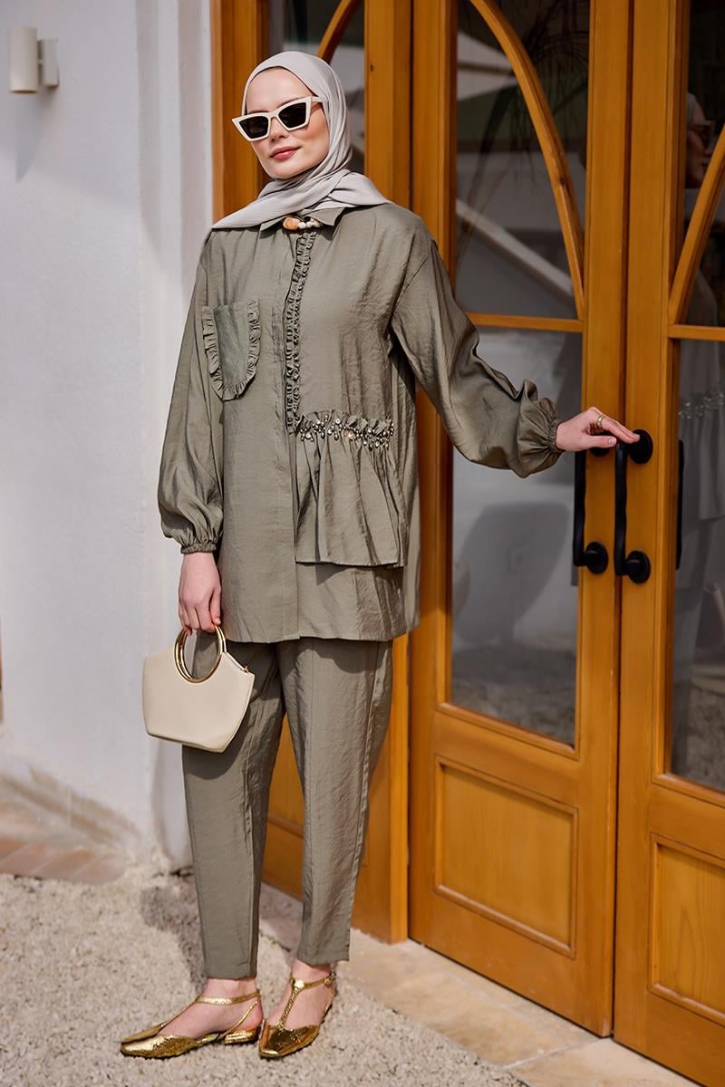 Cebi Taş Detaylı Takım Küf Yeşil