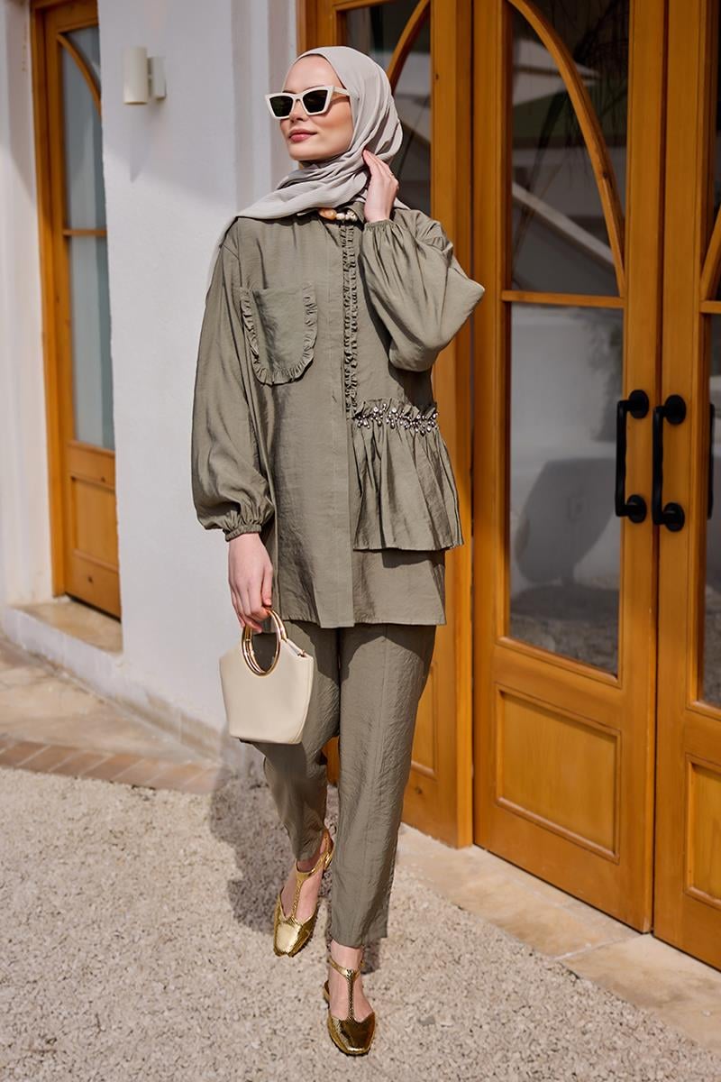 Cebi Taş Detaylı Takım Küf Yeşil