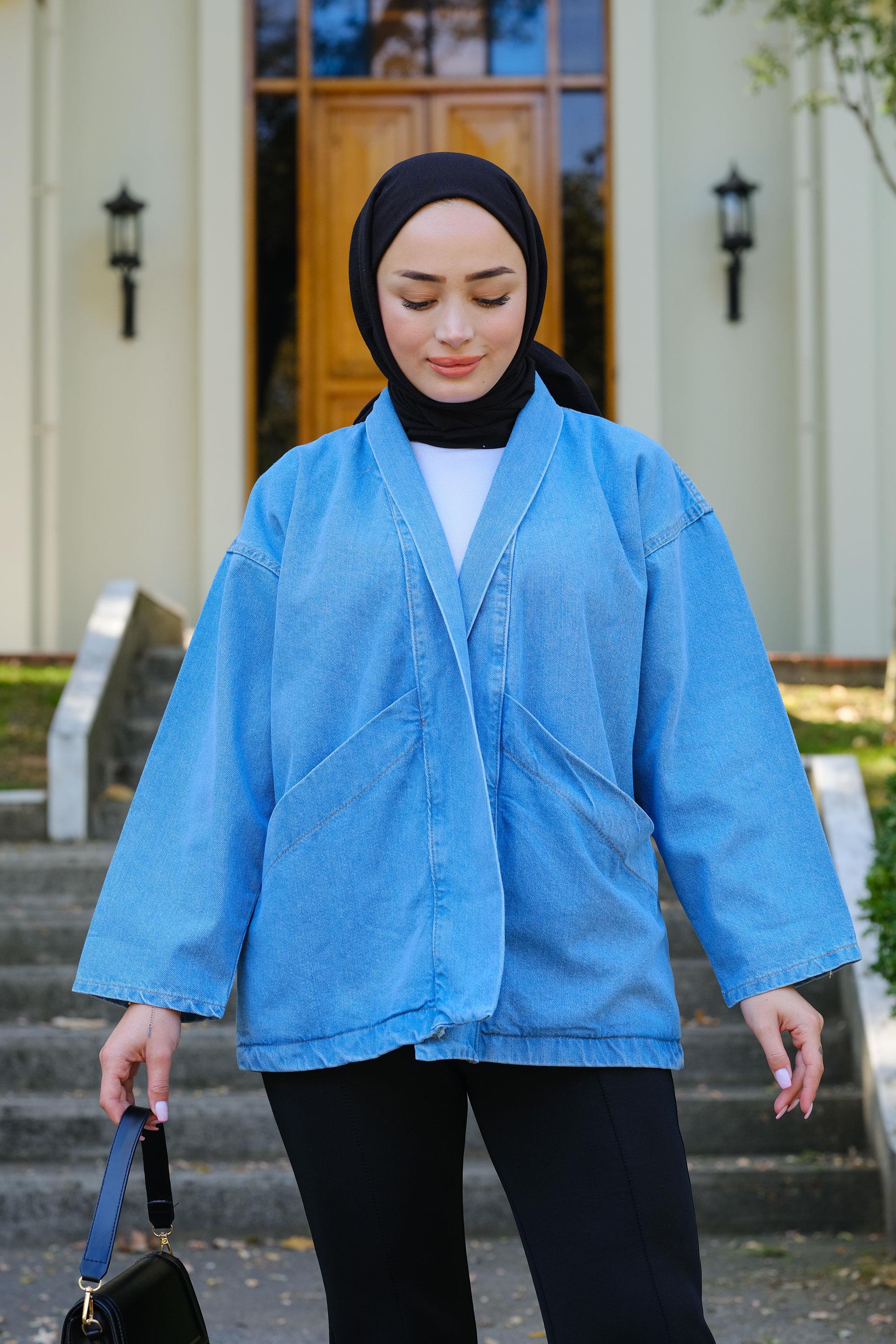 Cep Detay Kot Hırka Buz Mavi