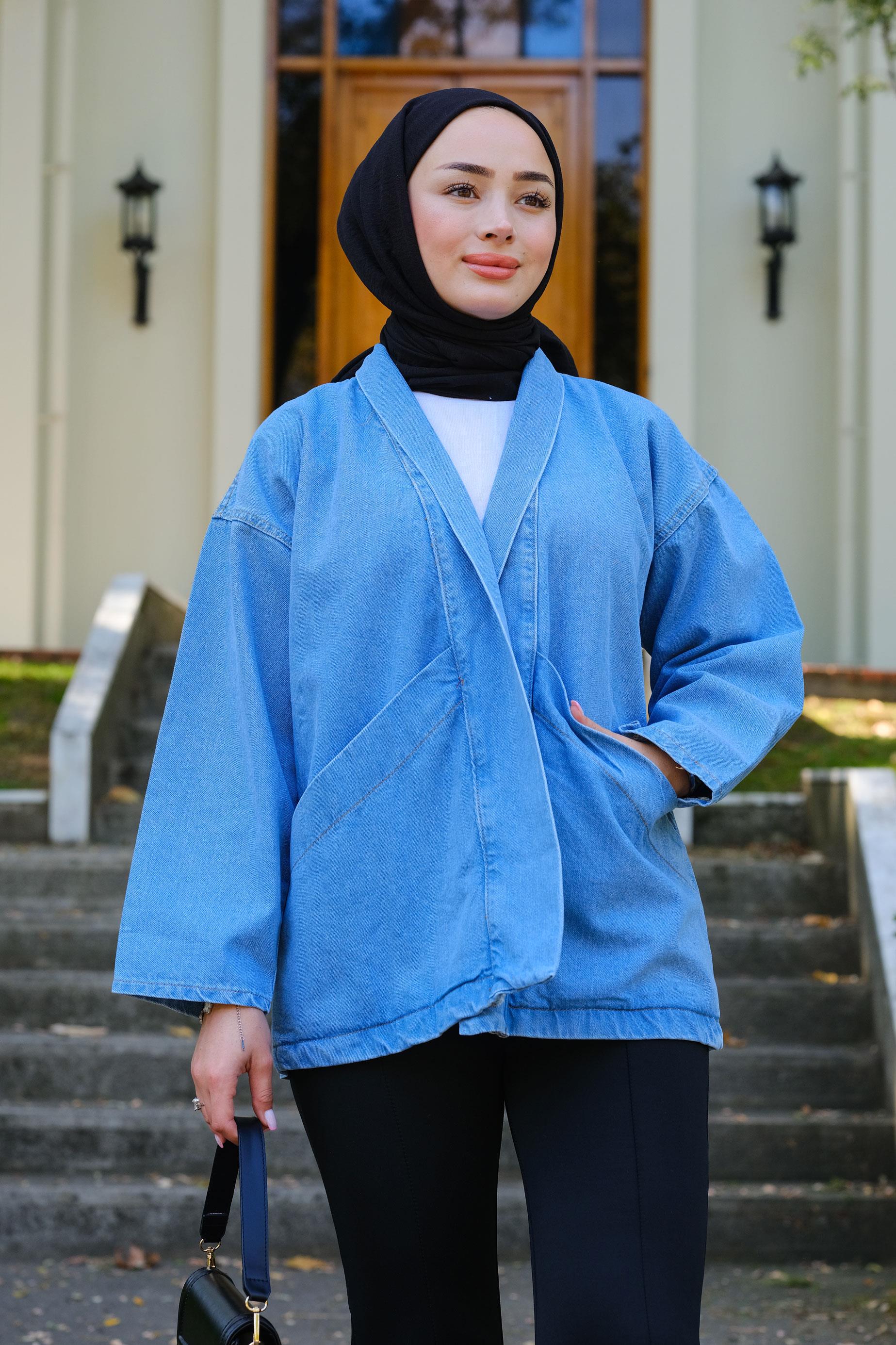 Cep Detay Kot Hırka Buz Mavi