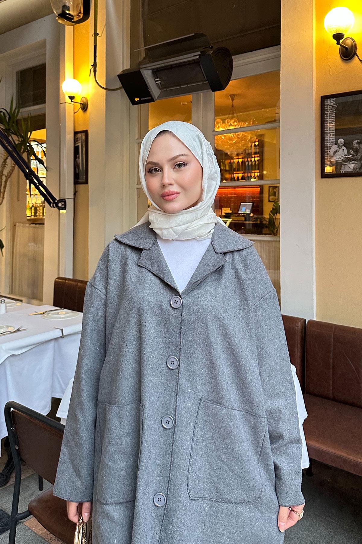 Cep Detaylı Ara Boy Kaşe Gri