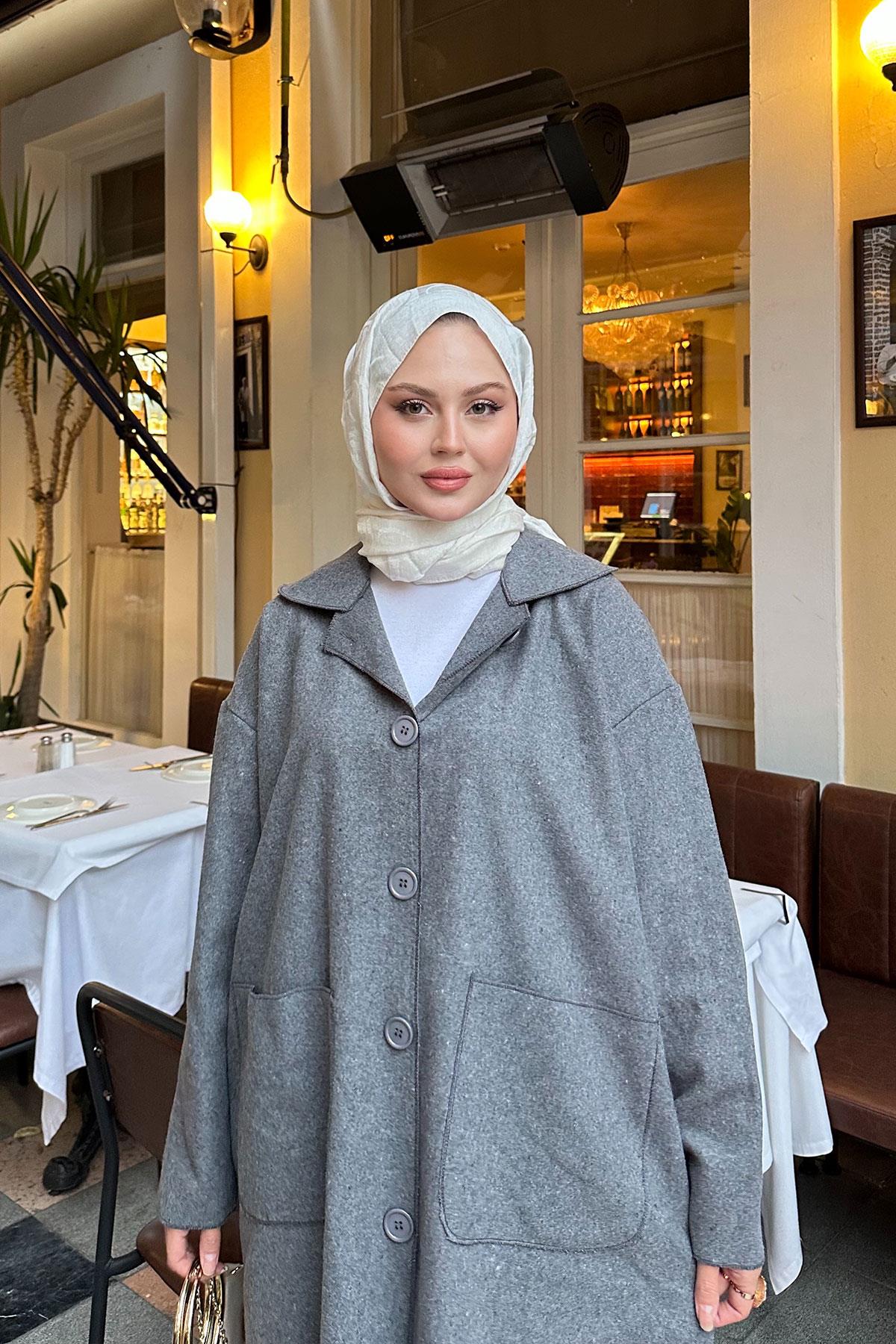 Cep Detaylı Ara Boy Kaşe Gri