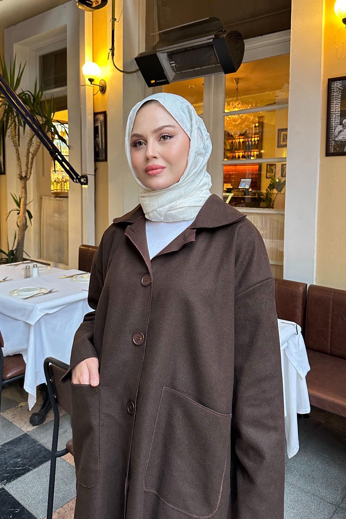 Cep Detaylı Ara Boy Kaşe Kahve