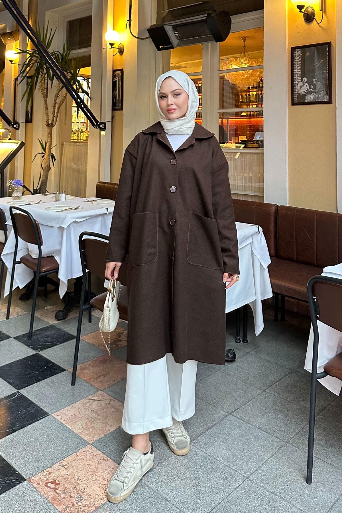 Cep Detaylı Ara Boy Kaşe Kahve