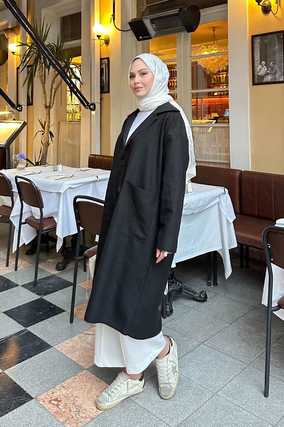 Cep Detaylı Ara Boy Kaşe Siyah