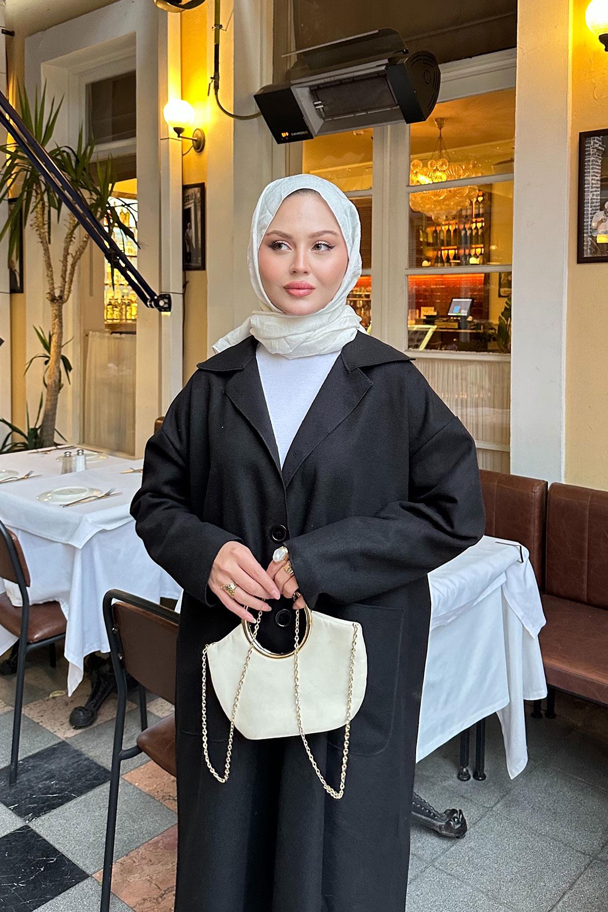 Cep Detaylı Ara Boy Kaşe Siyah