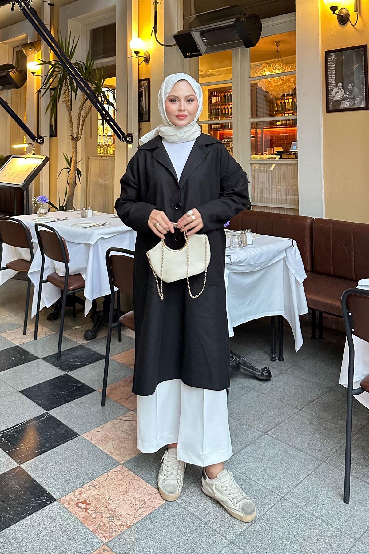 Cep Detaylı Ara Boy Kaşe Siyah