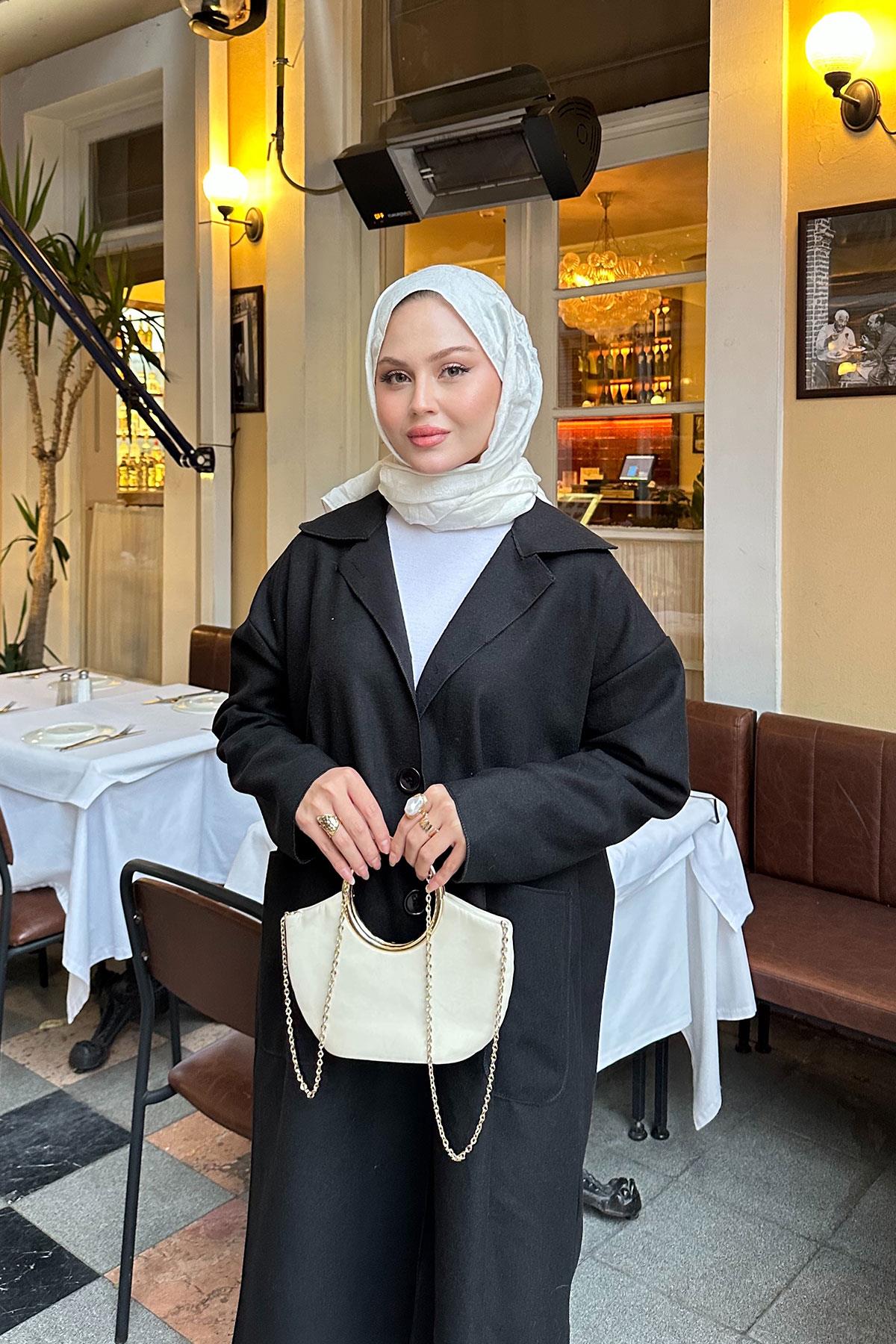 Cep Detaylı Ara Boy Kaşe Siyah