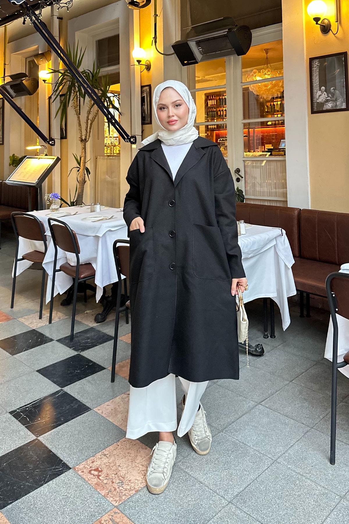 Cep Detaylı Ara Boy Kaşe Siyah