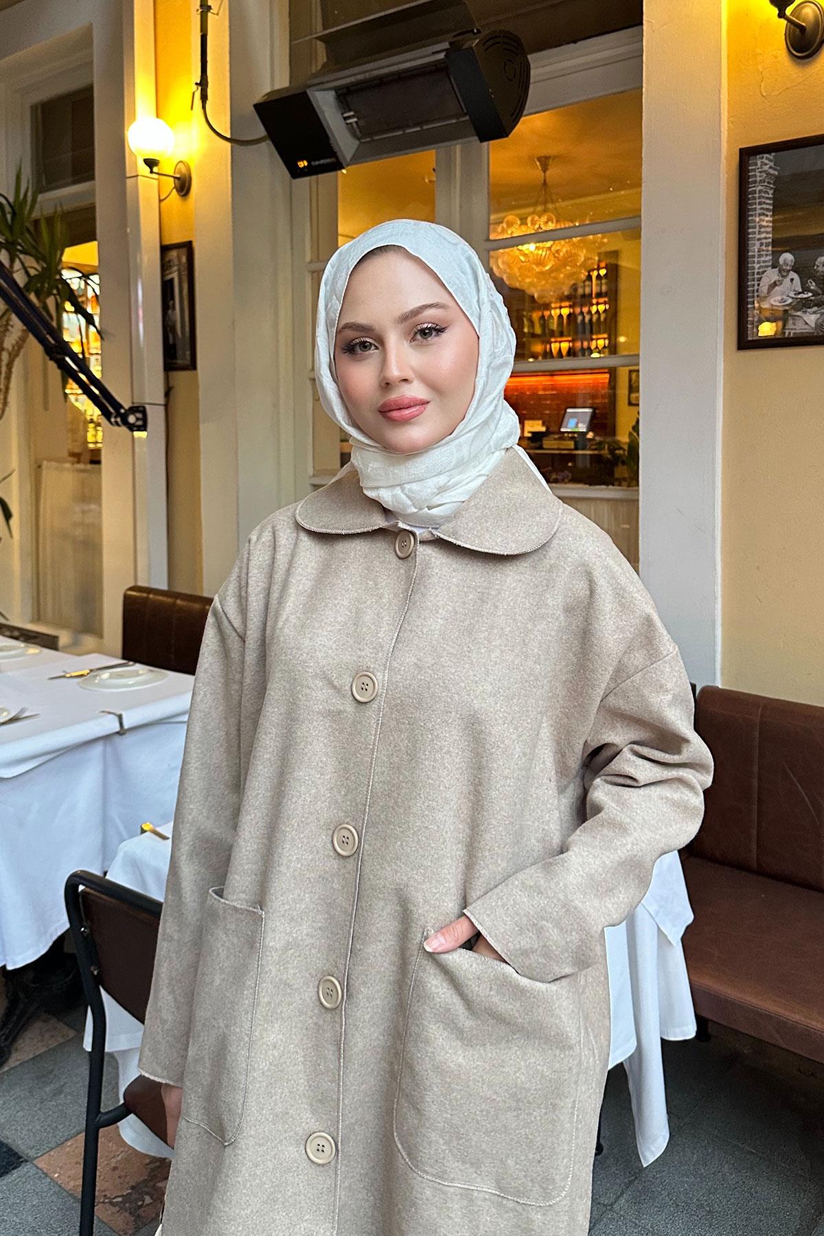 Cep Detaylı Ara Boy Kaşe Vizon