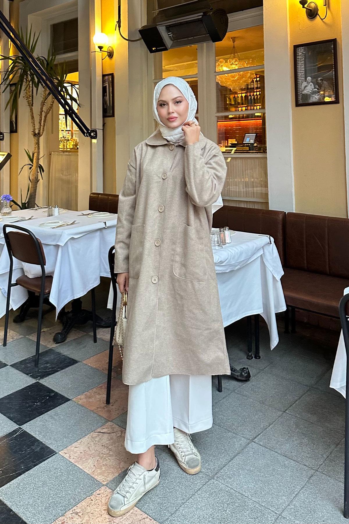 Cep Detaylı Ara Boy Kaşe Vizon