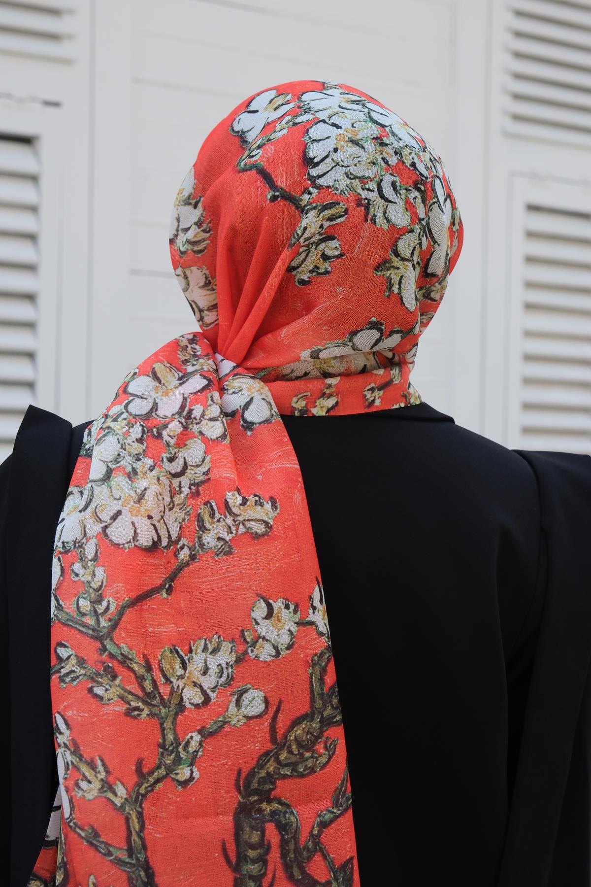 Çicek Desen Şal Turuncu