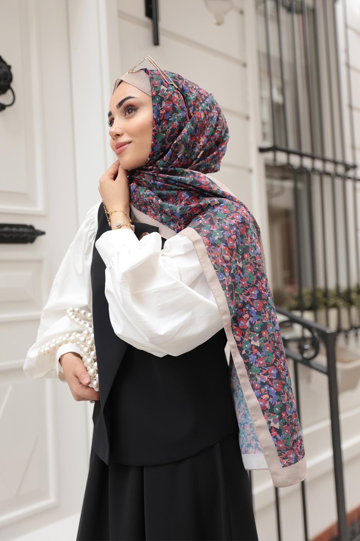 Çicek Desen Soft Şal Bej