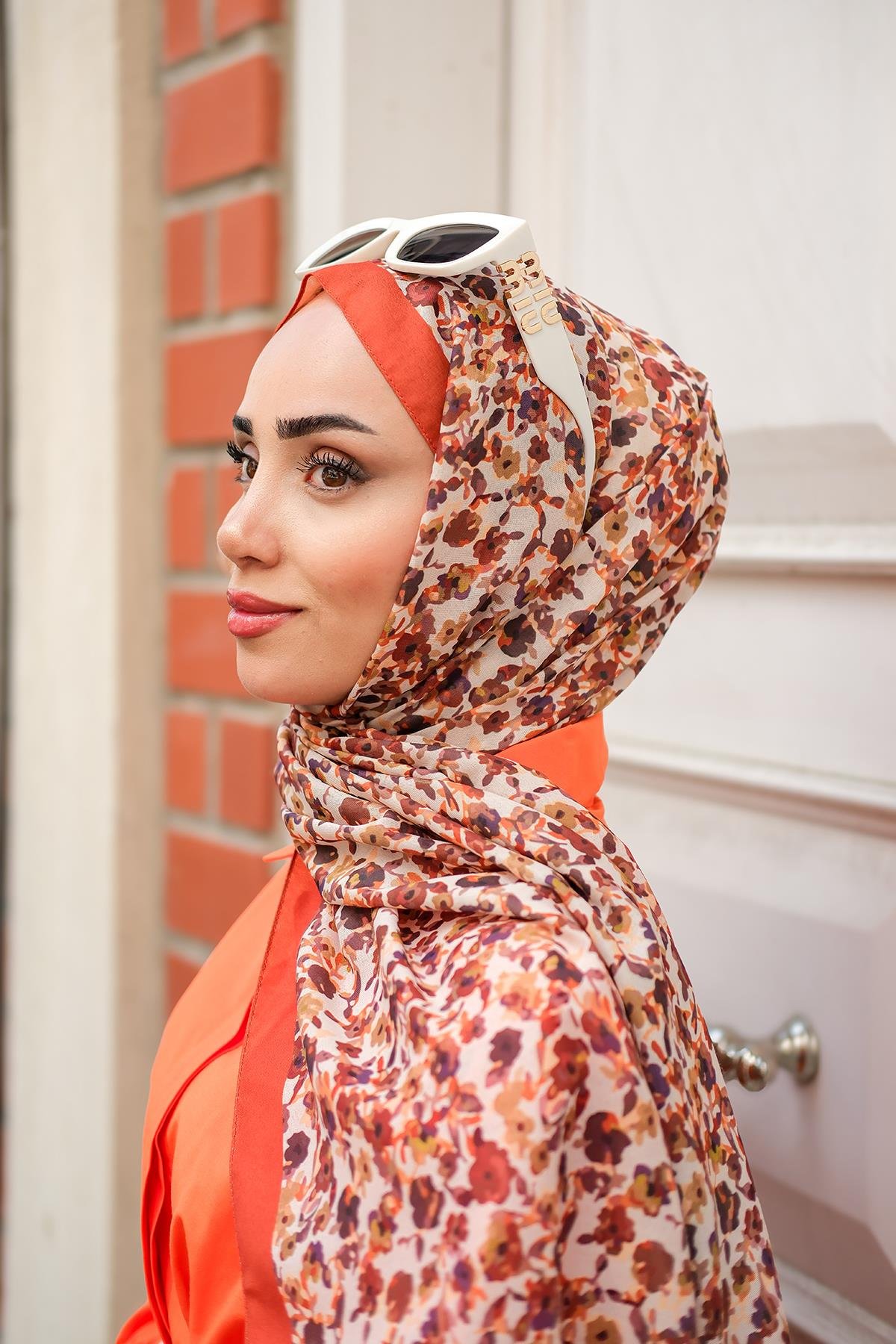 Çicek Desen Soft Şal Kiremit