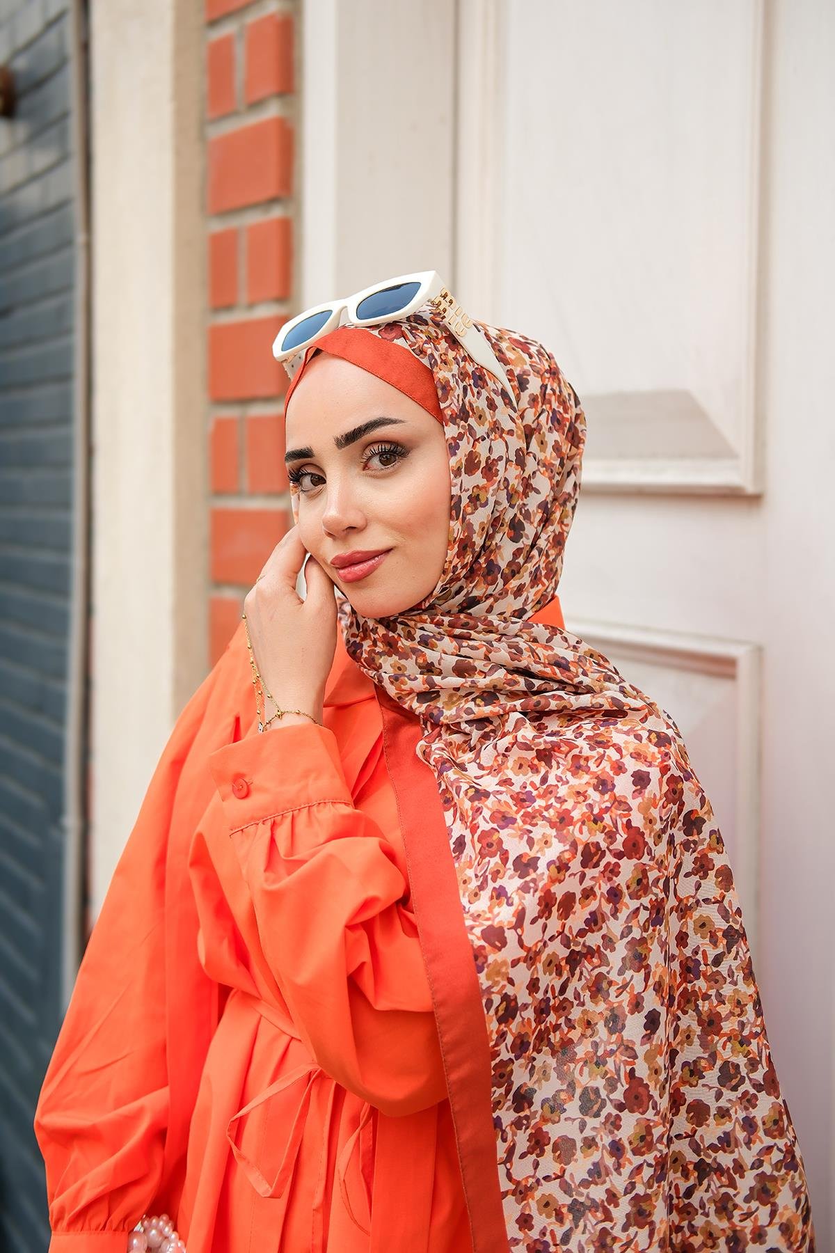 Çicek Desen Soft Şal Kiremit