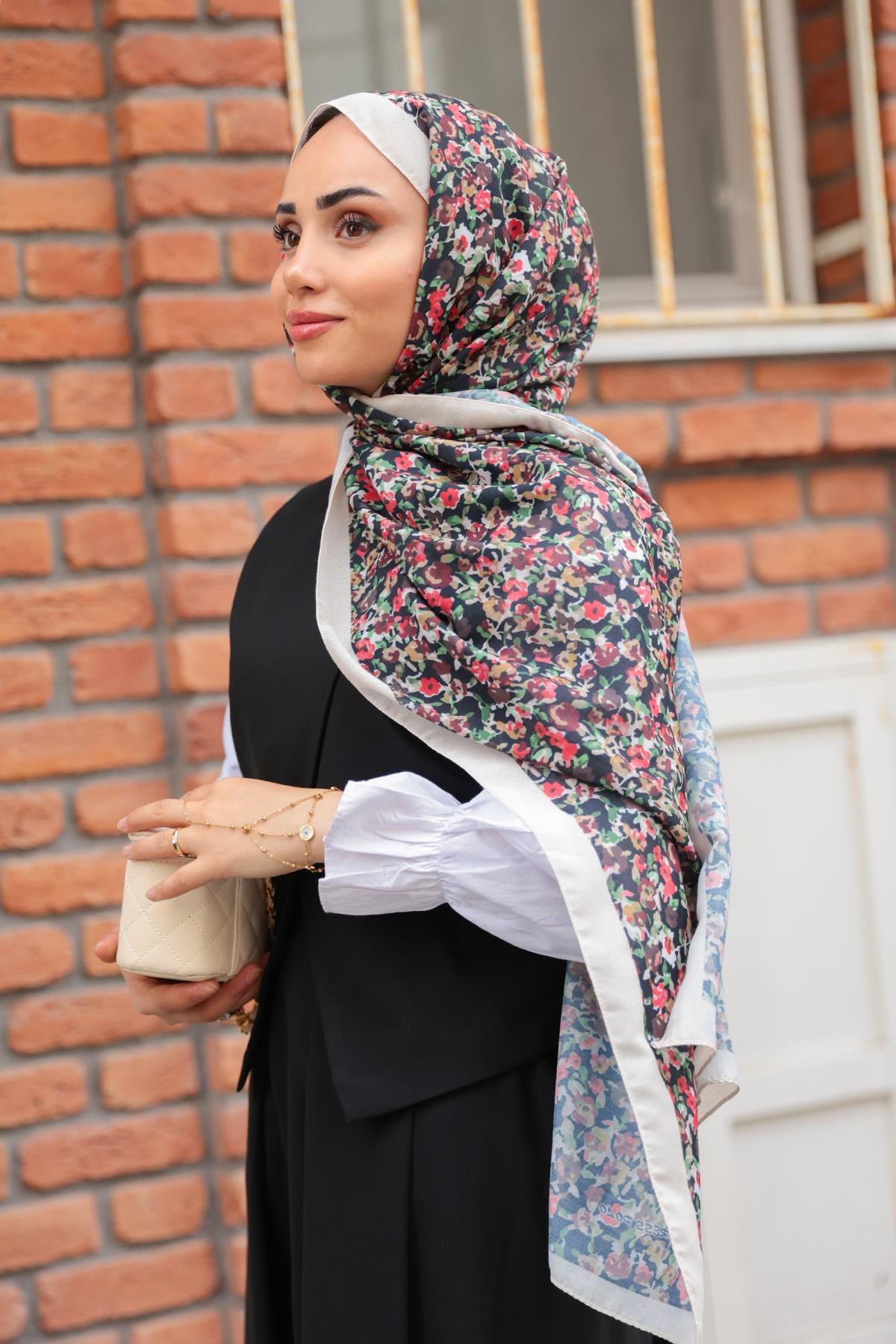 Çicek Desen Soft Şal Krem