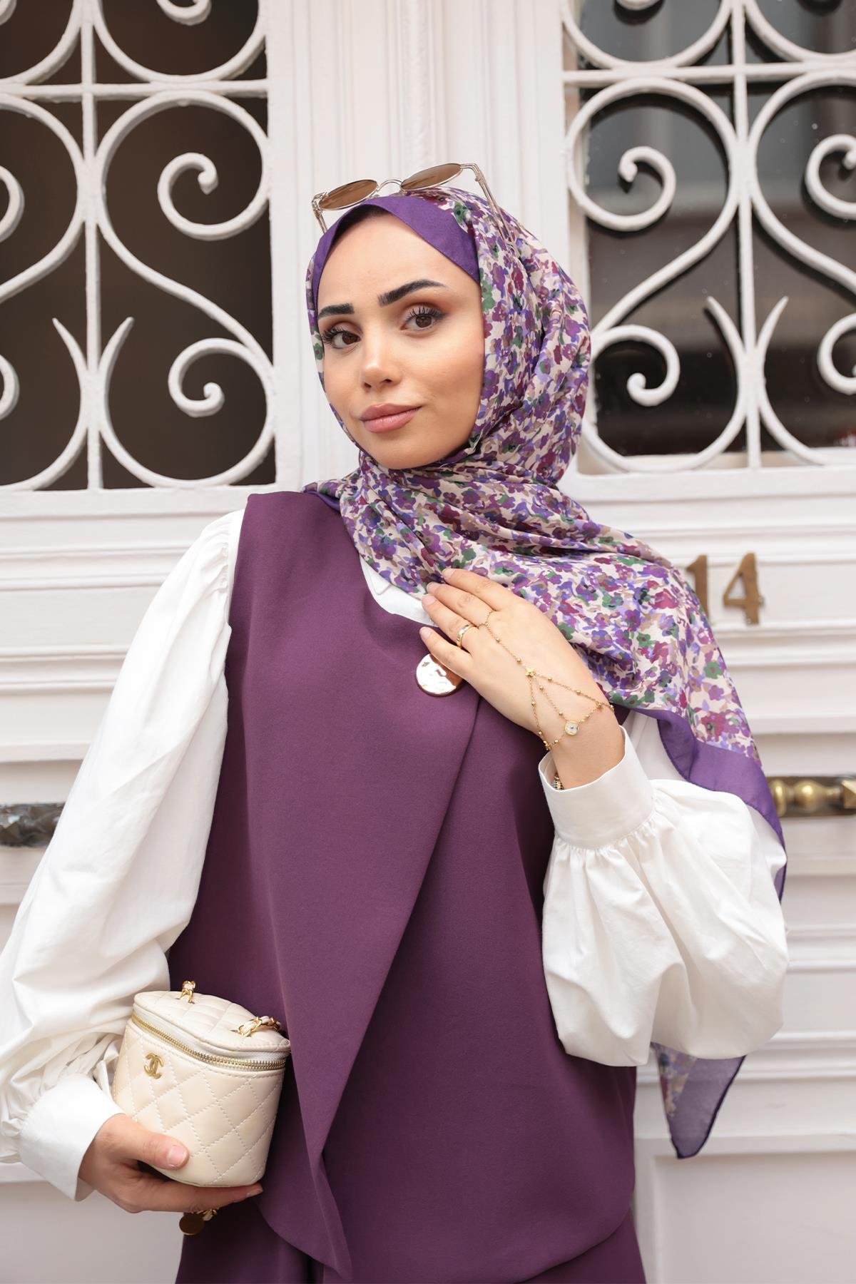 Çicek Desen Soft Şal Mor