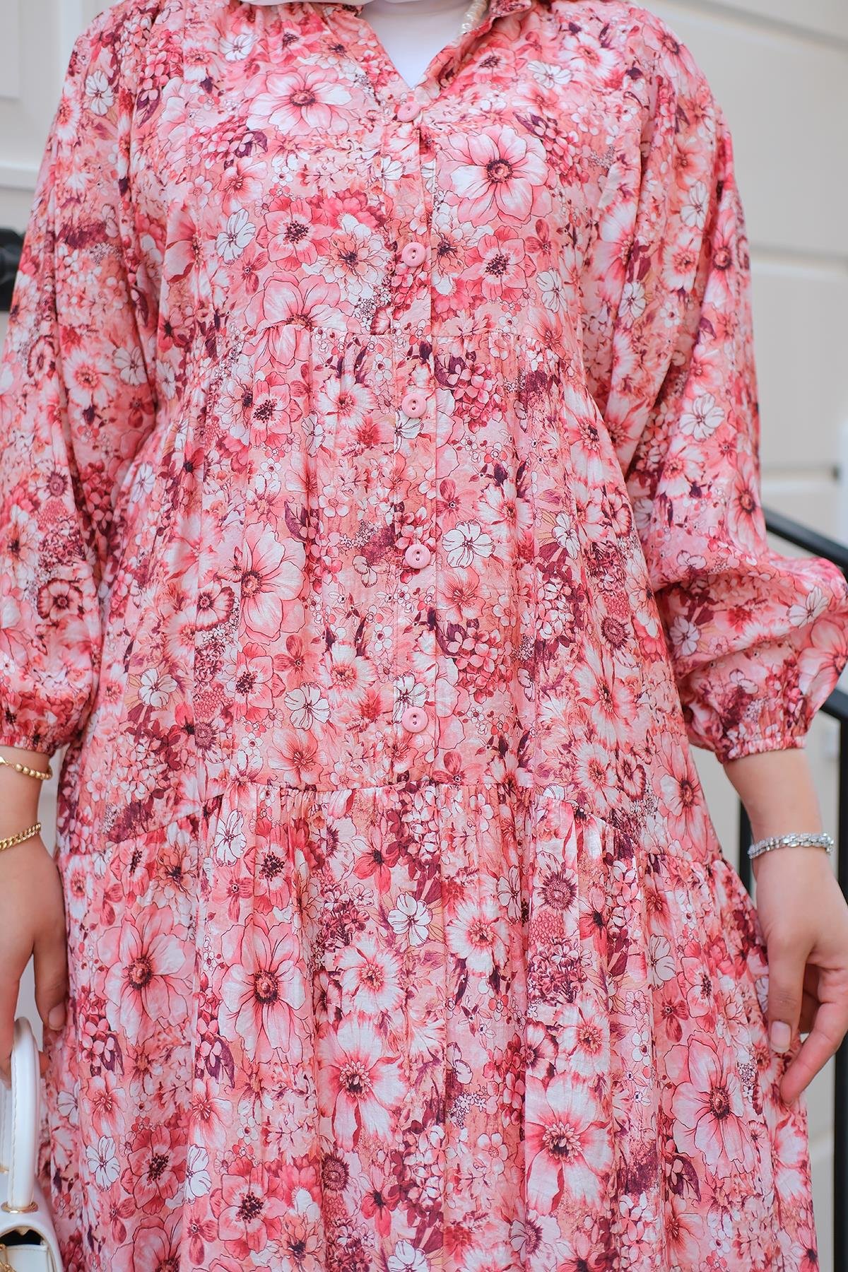 Çicek Desenli Elbise Kırmızı