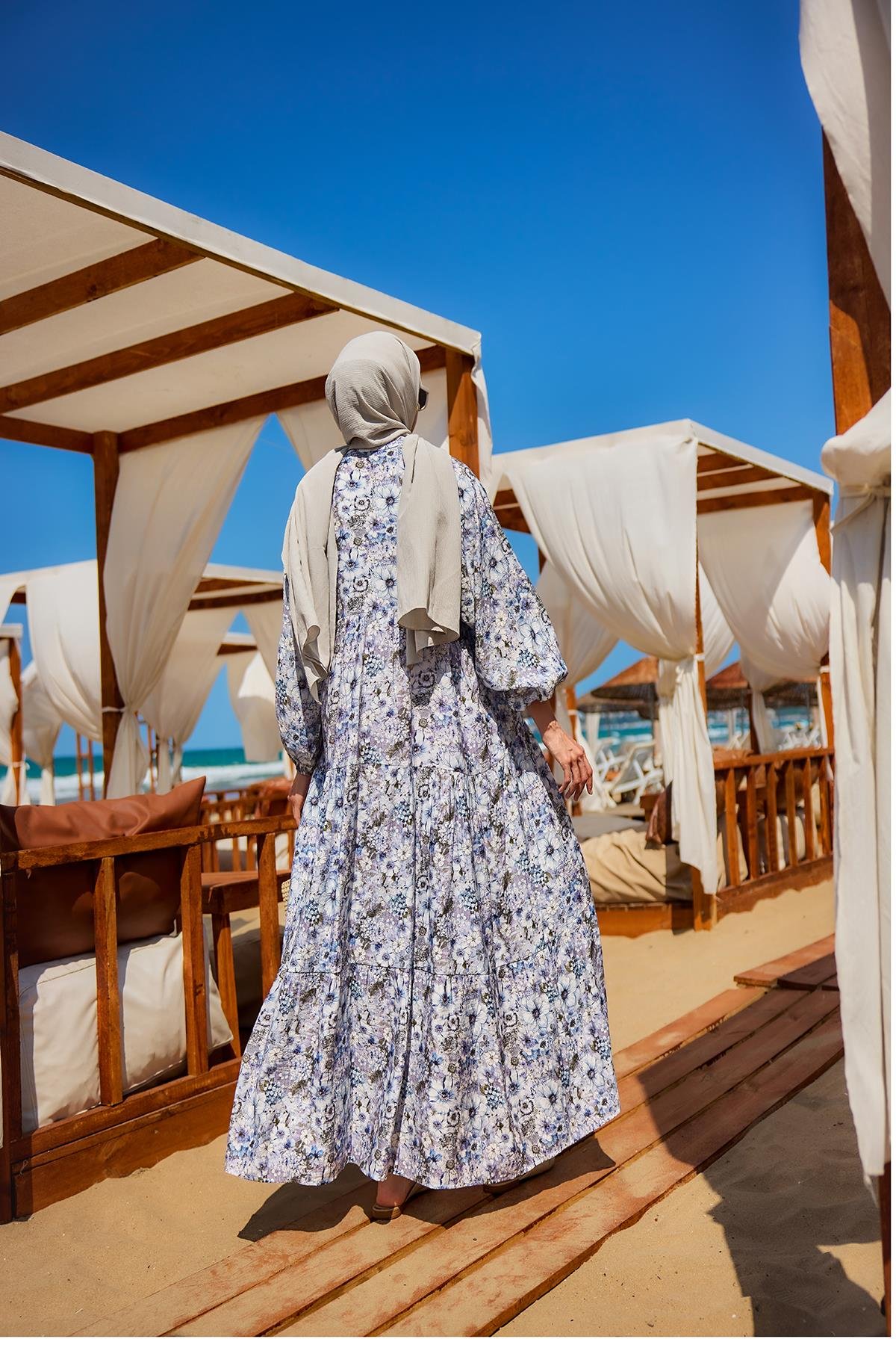 Çicek Desenli Elbise Lila