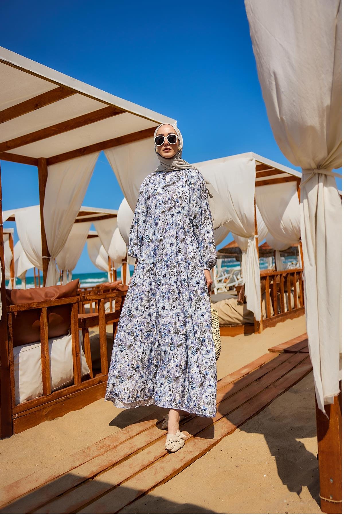 Çicek Desenli Elbise Lila