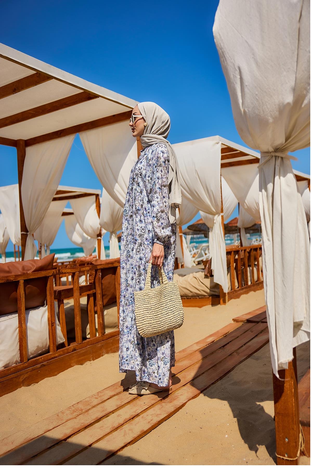 Çicek Desenli Elbise Lila