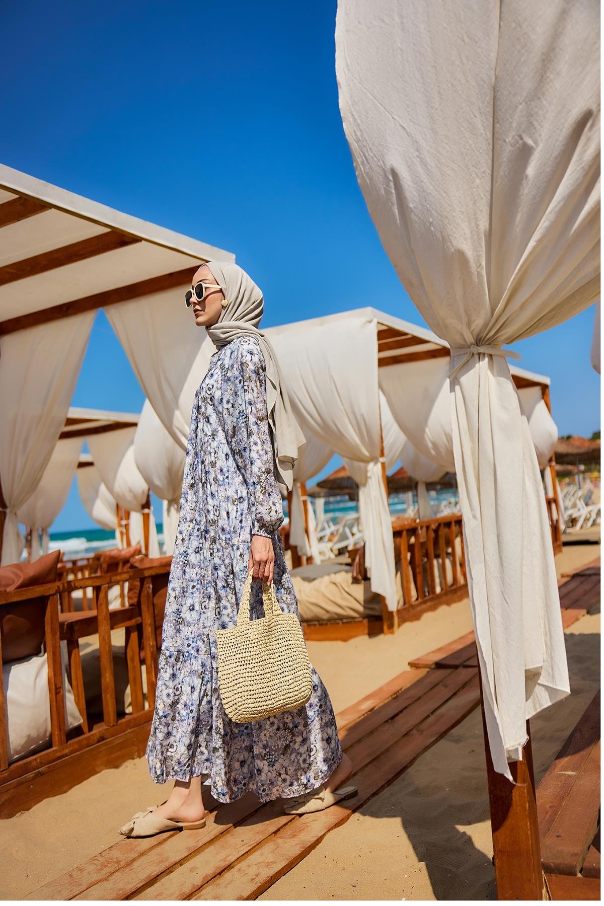 Çicek Desenli Elbise Lila