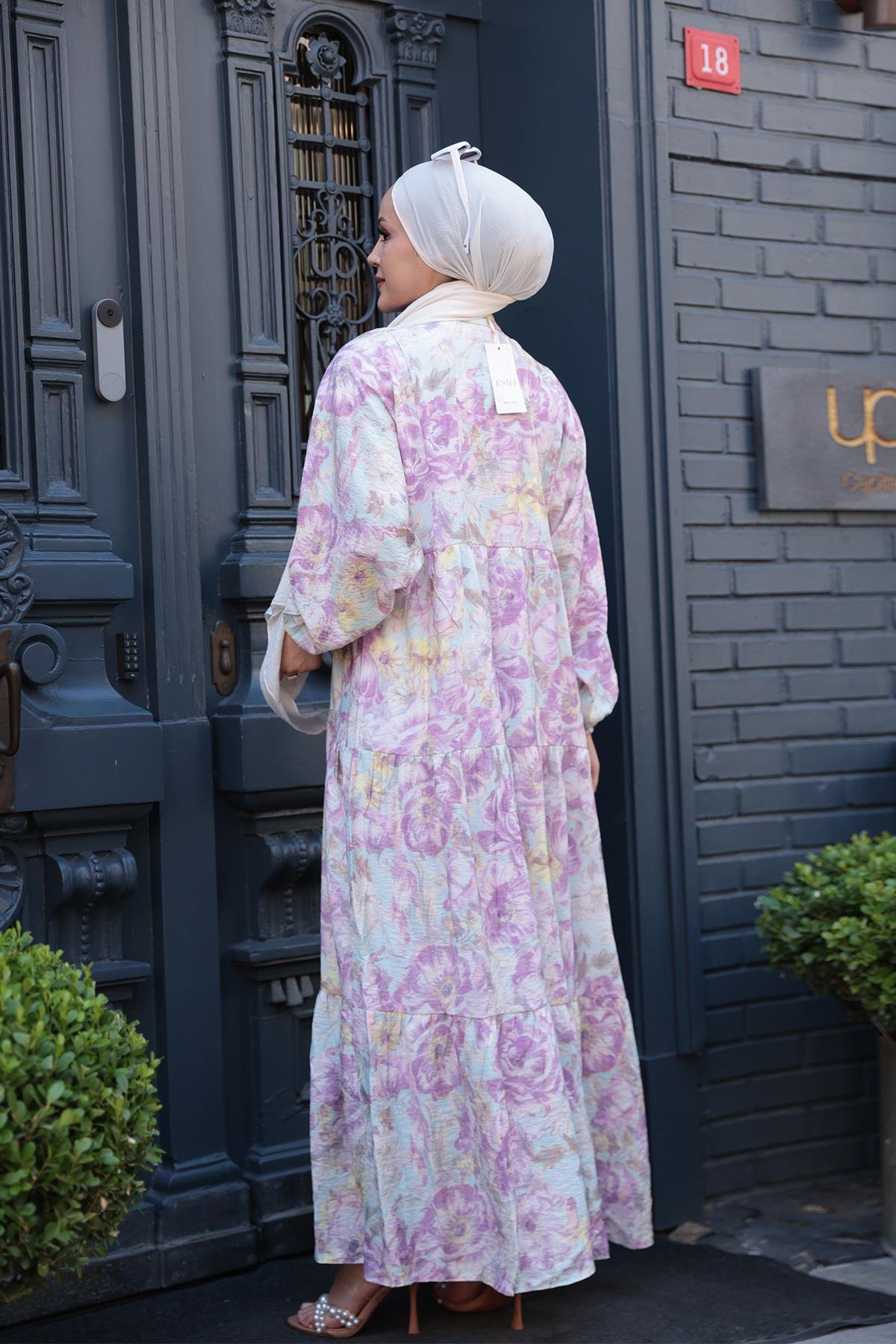 Çicek Desenli Elbise Mor