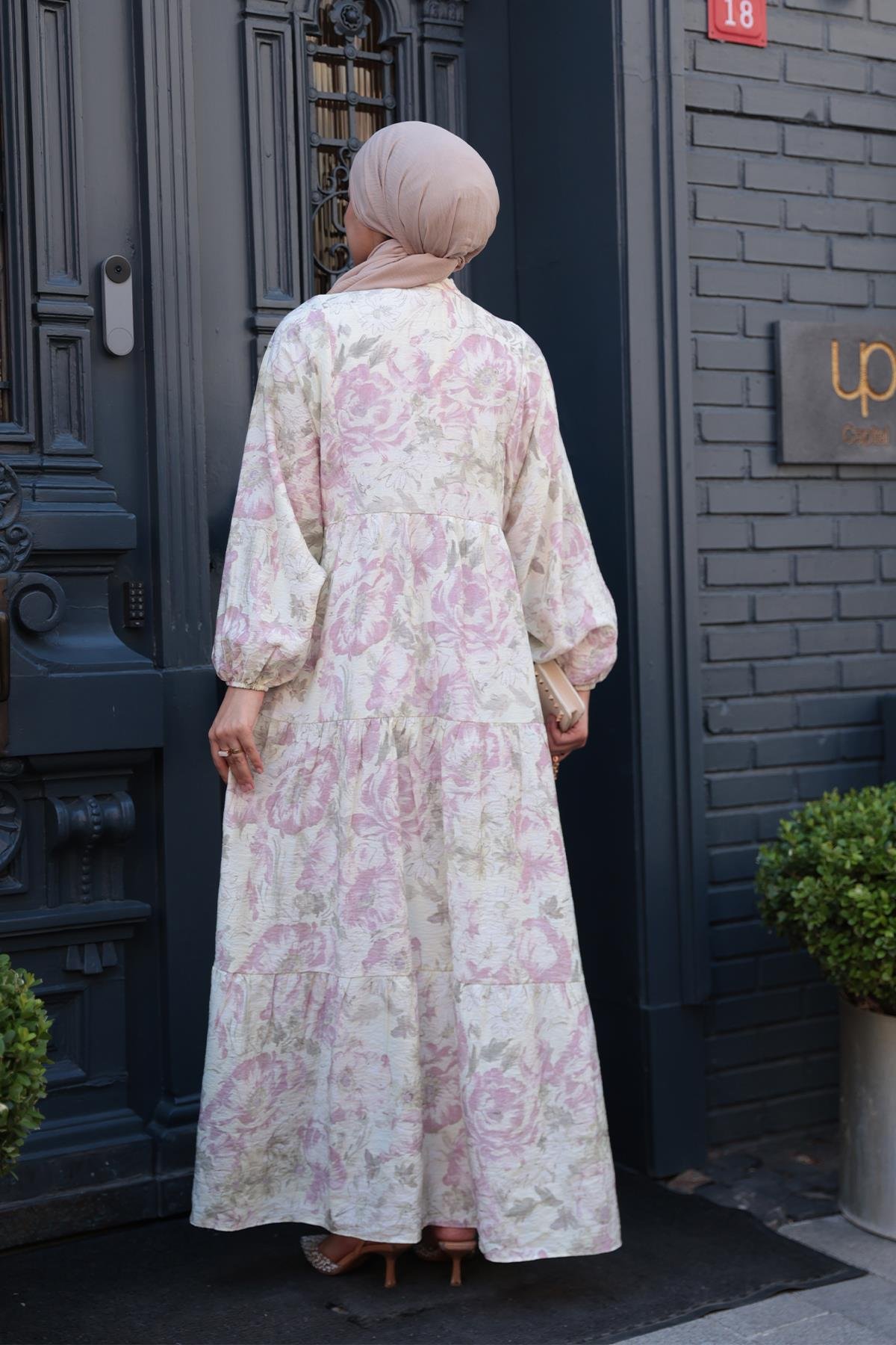 Çicek Desenli Elbise Su Yeşil