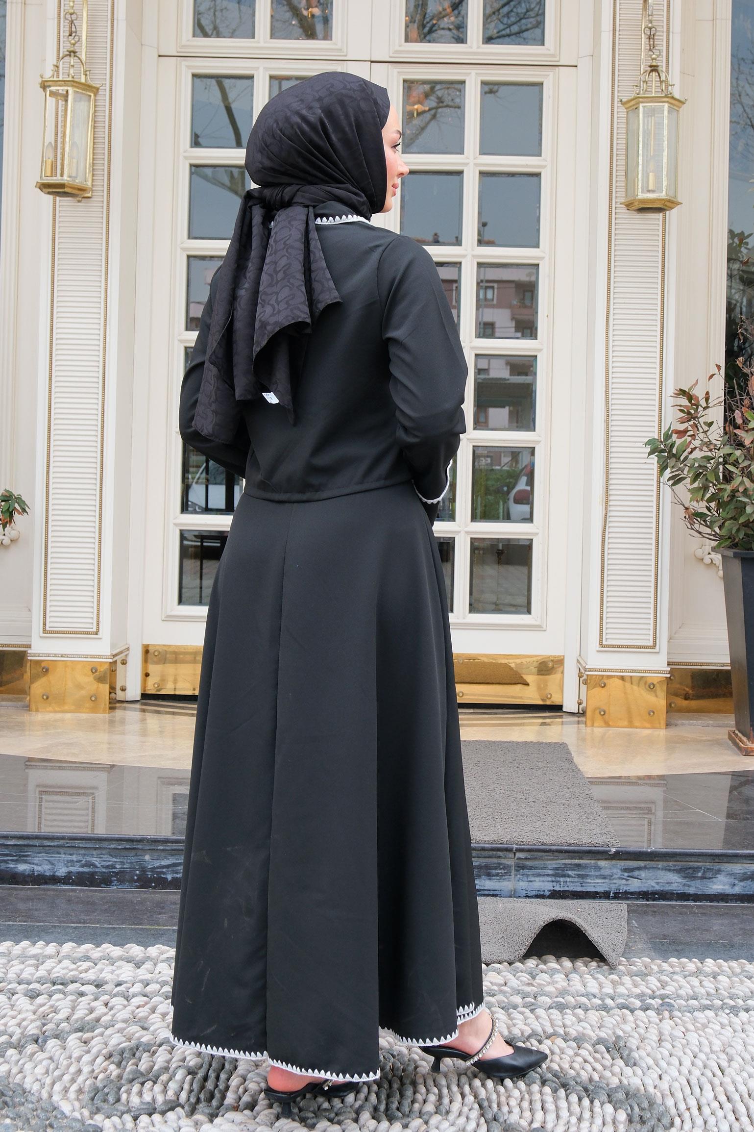 Çift Cep Detay Nakışlı İkili Takım Siyah