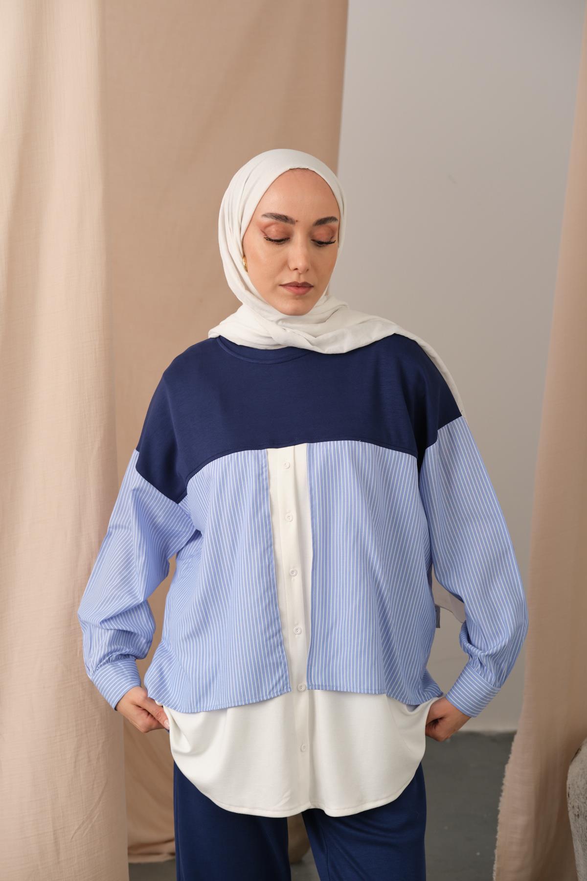 Çift Garni Detay Takım Lacivert