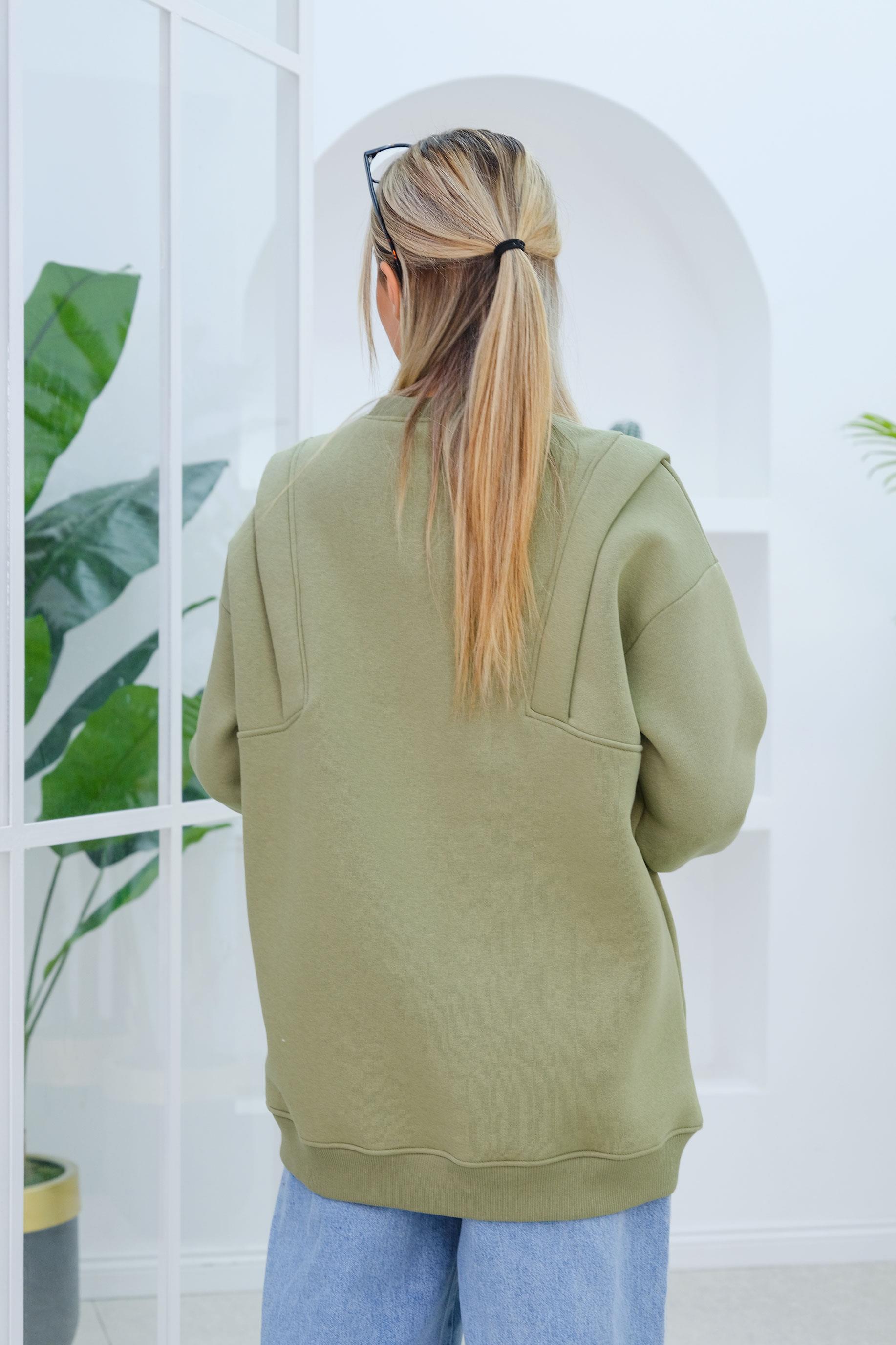 Çift Omuz Detaylı Sweat Yeşil