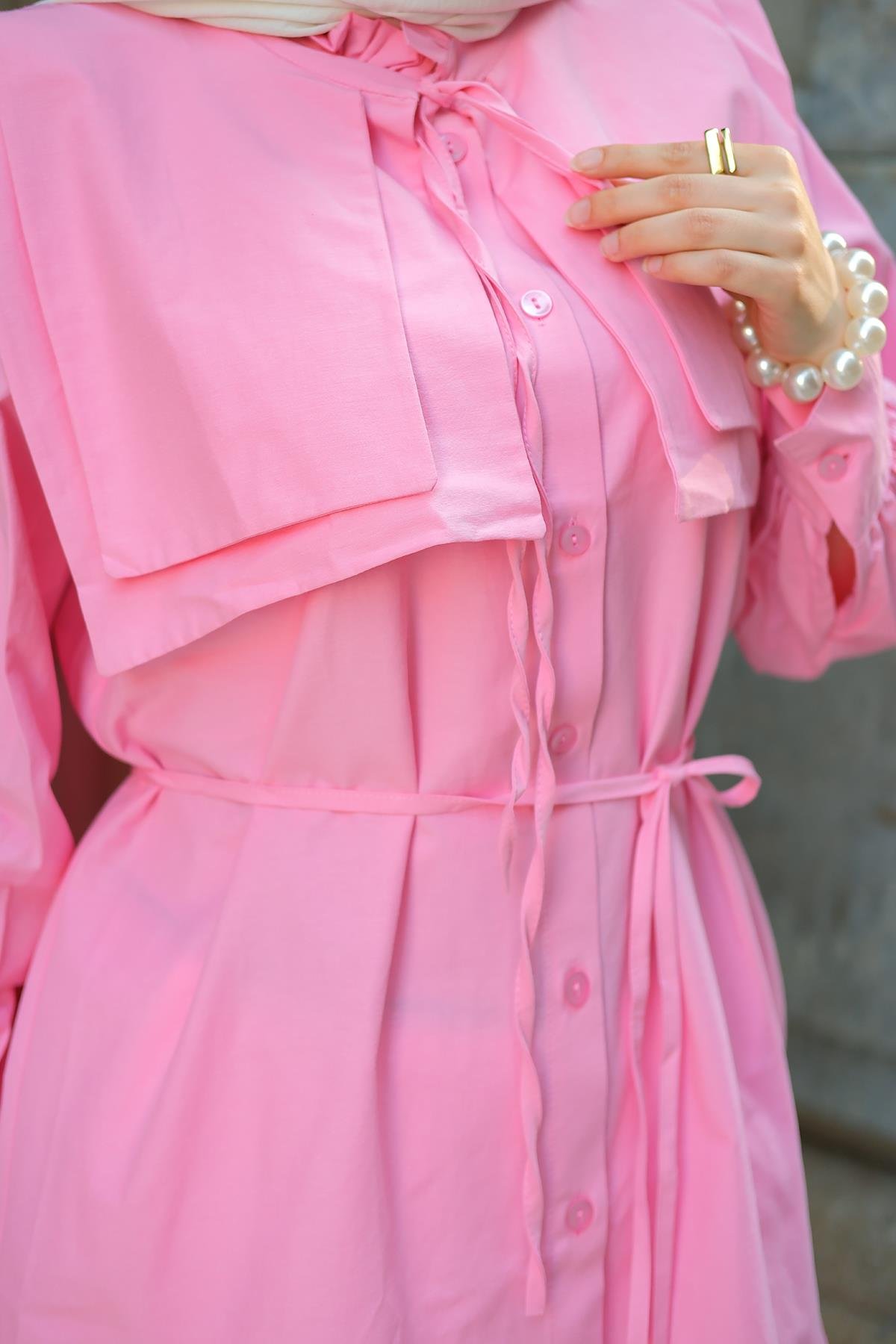 Çift Yaka Detaylı Gömlek Pembe