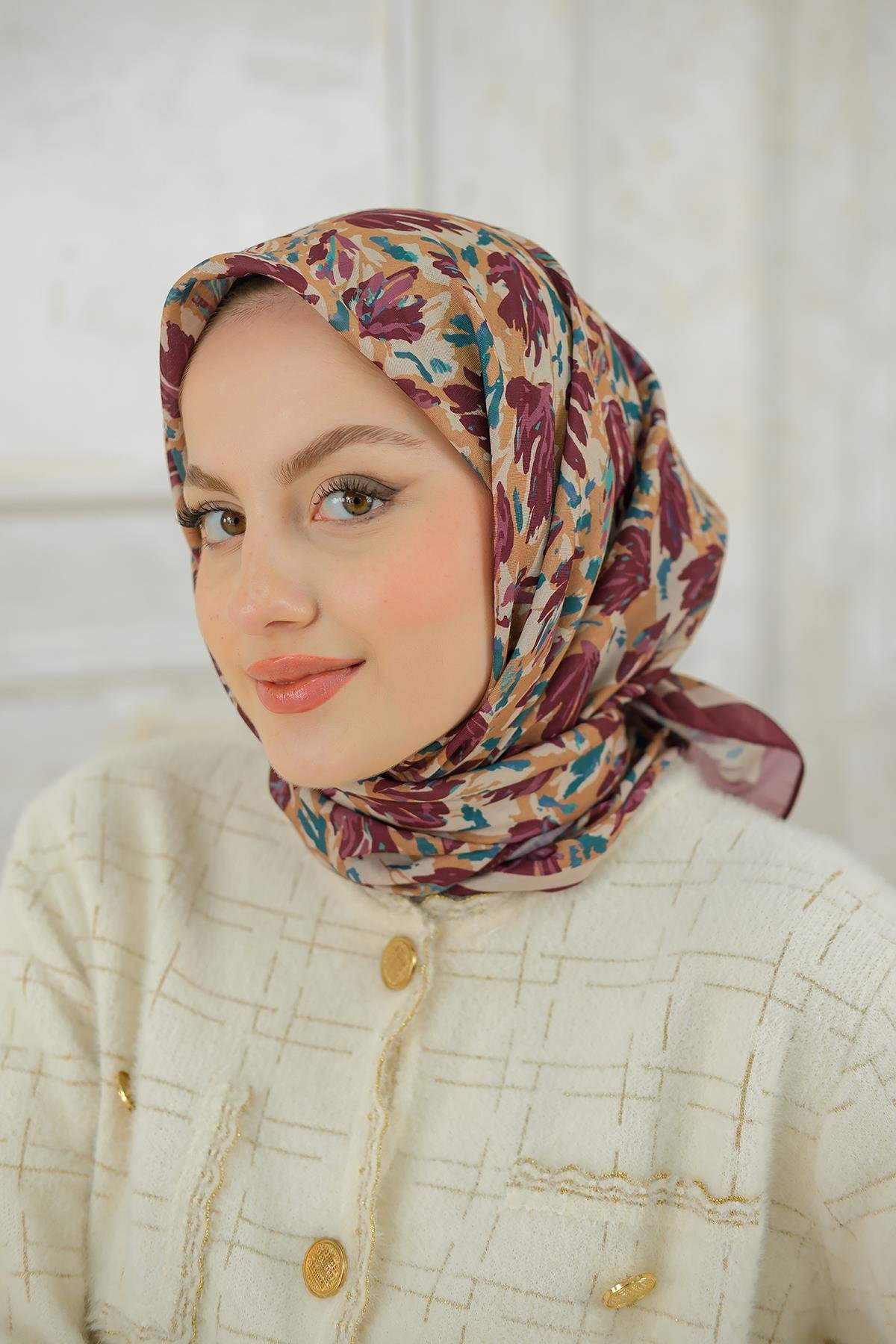 Çınar Desen Soft Şal Bordo