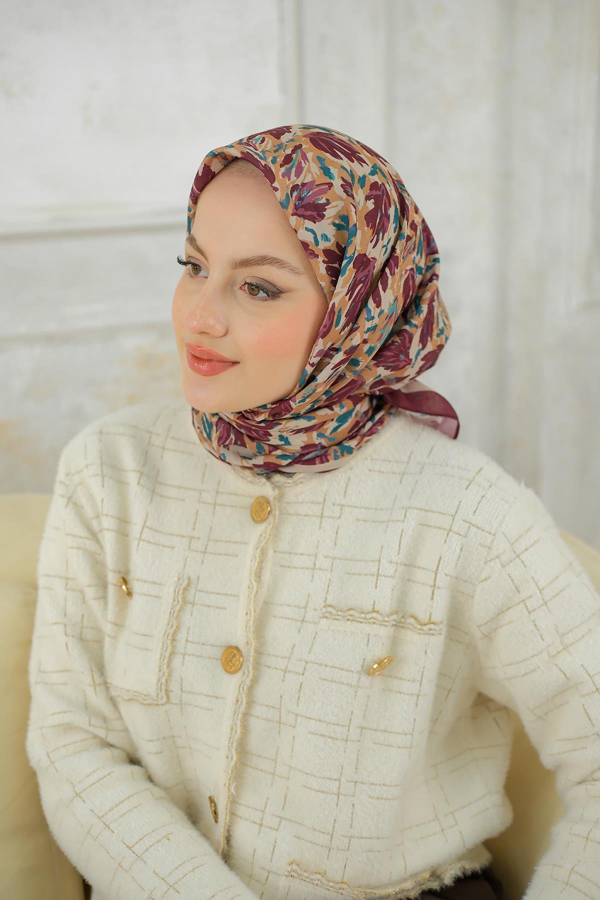 Çınar Desen Soft Şal Bordo