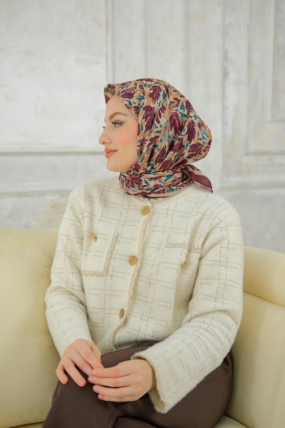 Çınar Desen Soft Şal Bordo