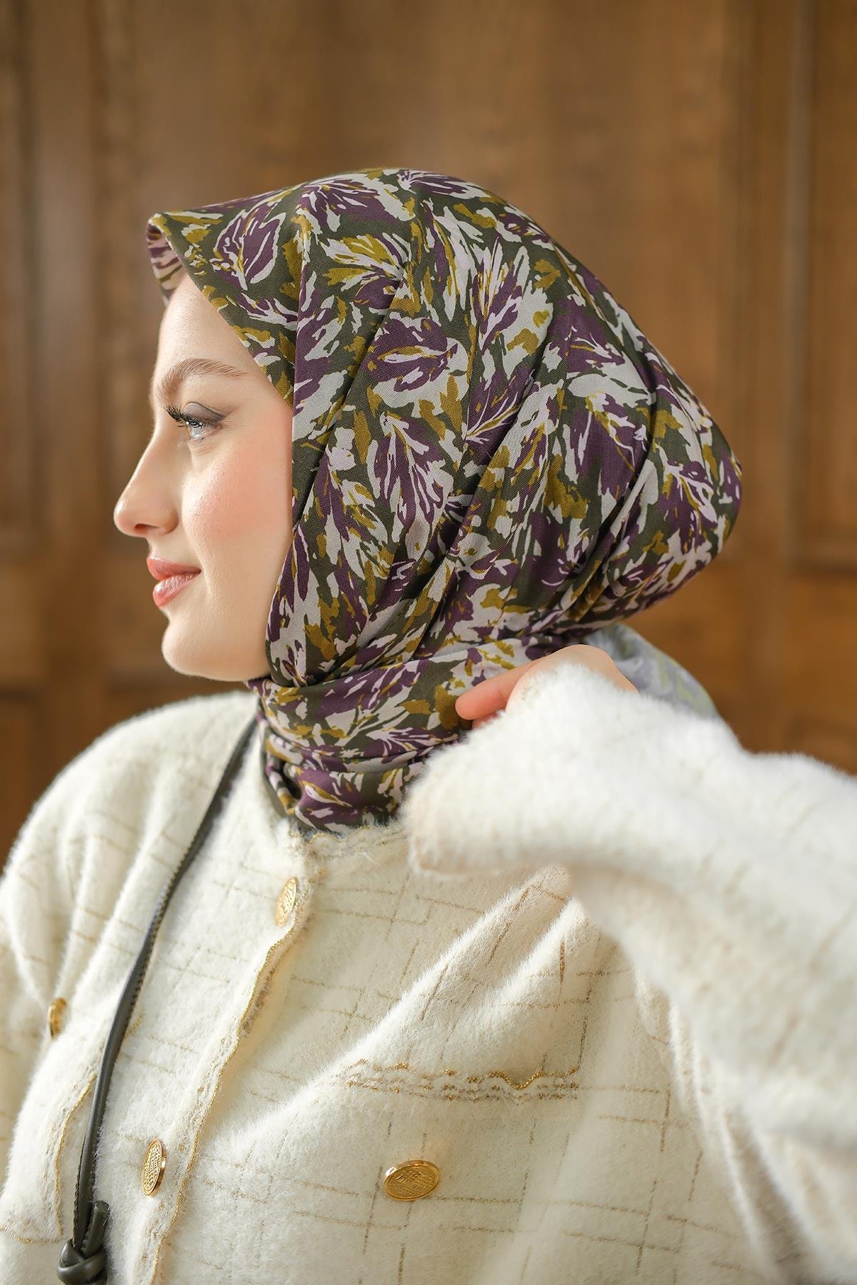 Çınar Desen Soft Şal Haki Yeşil